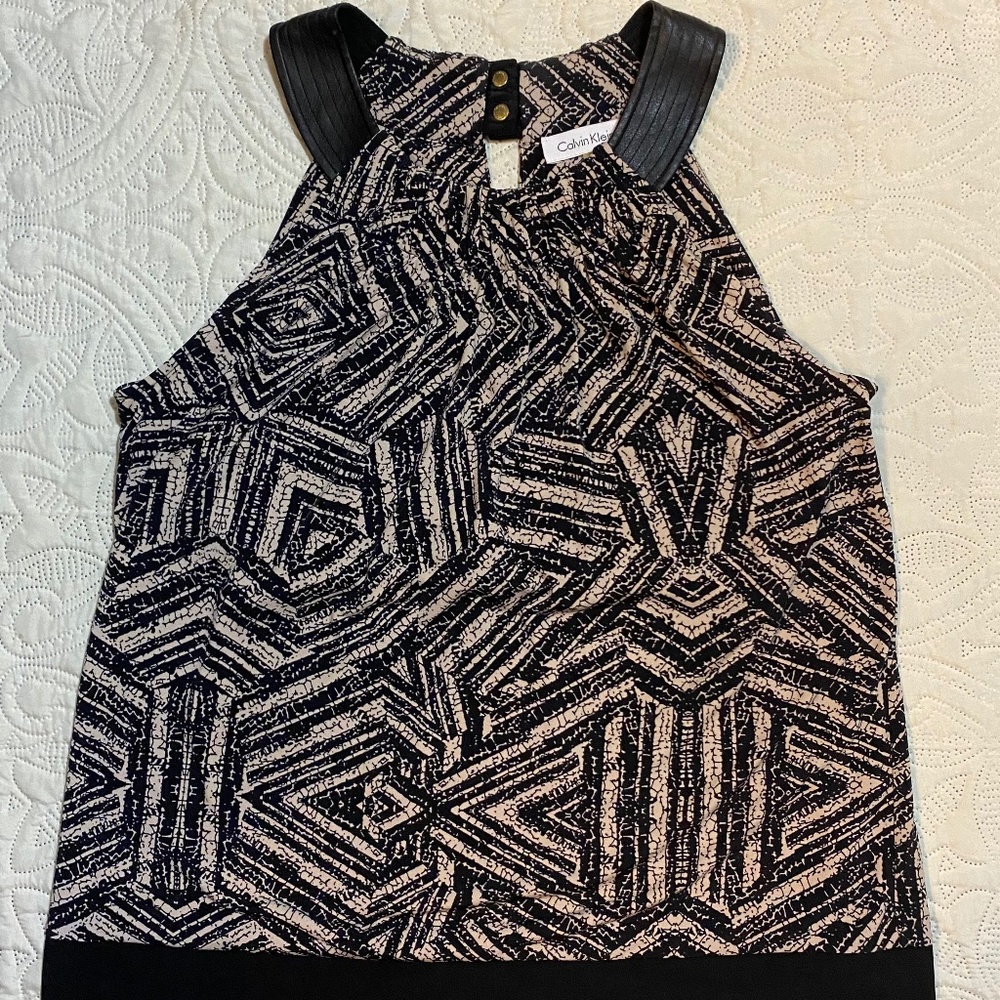 Calvin Klein Black/Tan Dress Top Sz Small
